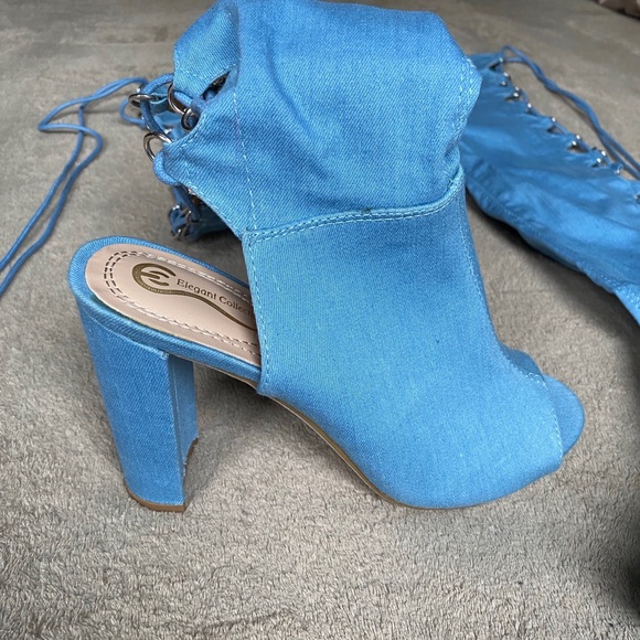 NWT Denim Lace Up Open Toe Shoes - Picture 3 of 7